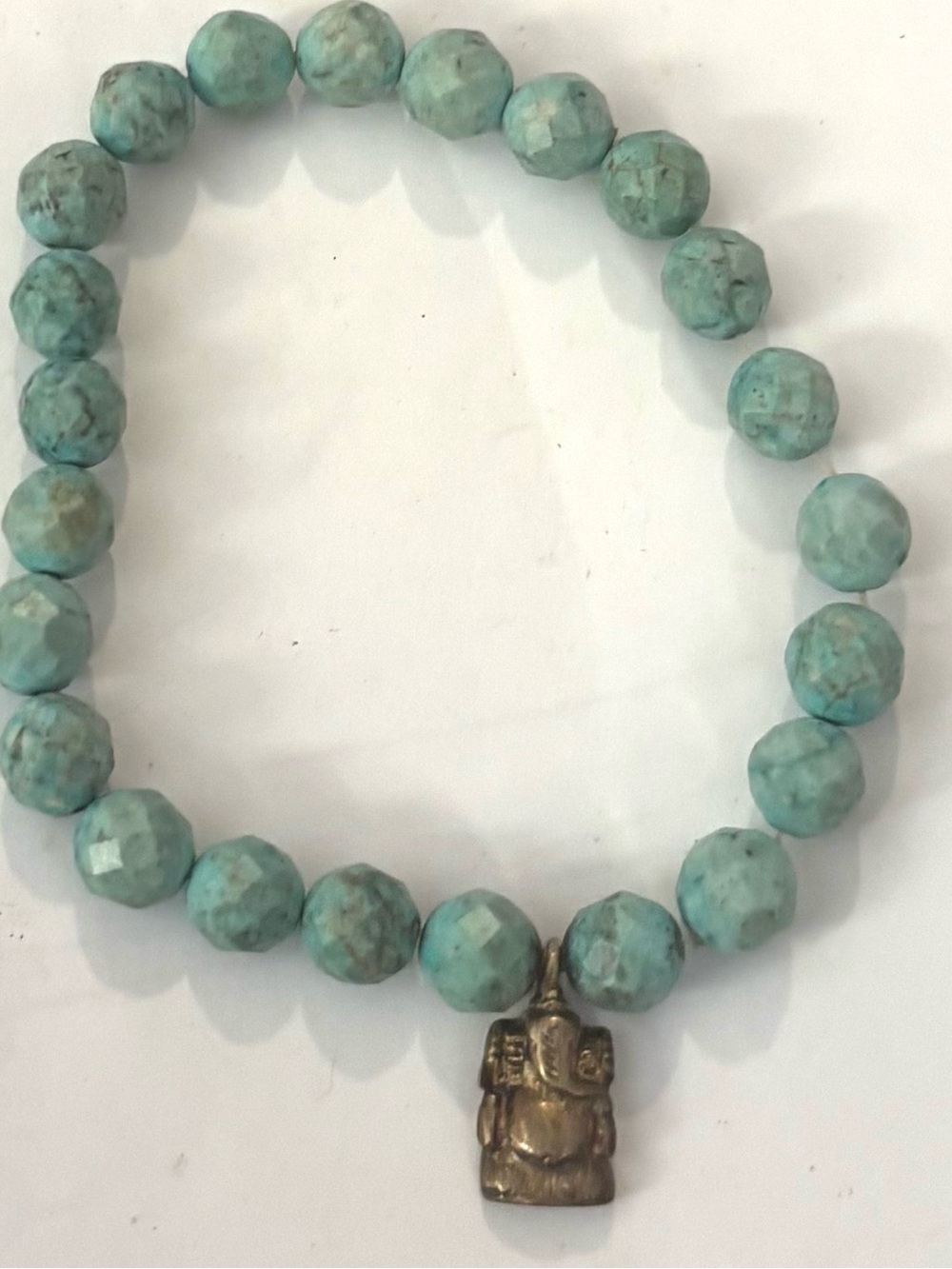 Turquoise Bead Necklace with Bronze Buddha Charm - Unbranded